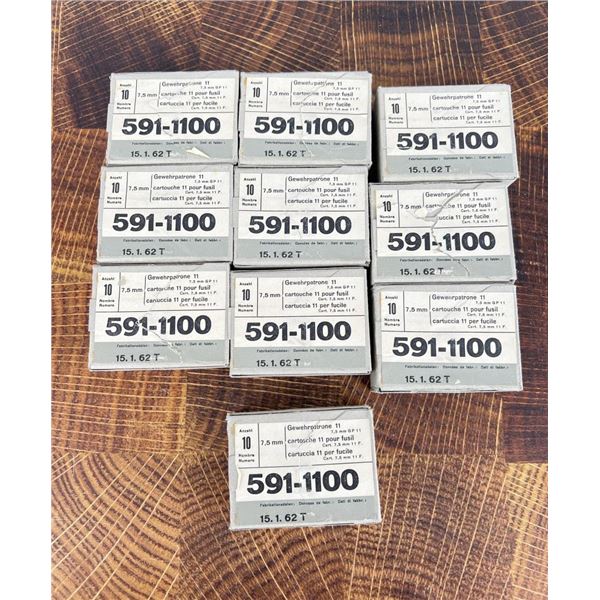 100 Rounds of 7.5x55 Swiss Rifle Ammo GP11