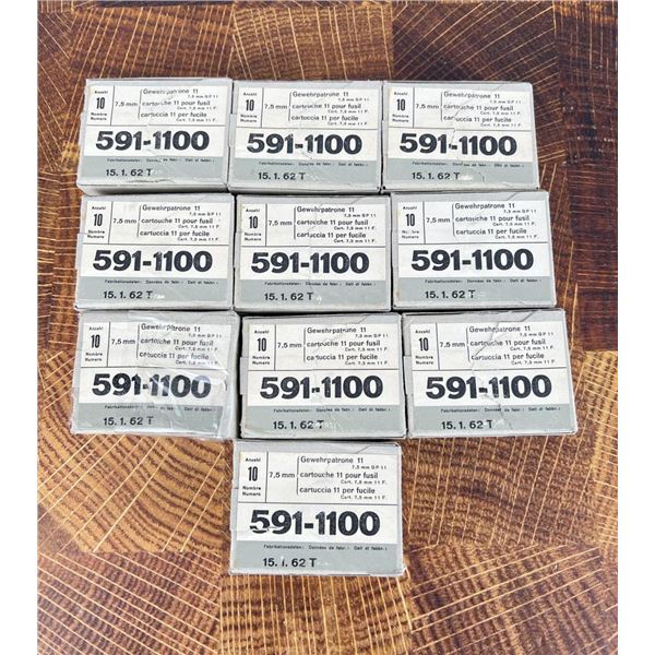 100 Rounds of 7.5x55 Swiss Rifle Ammo GP11