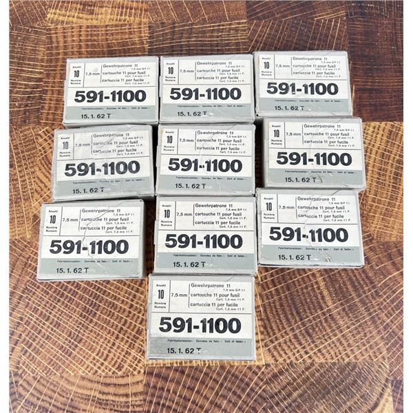 100 Rounds of 7.5x55 Swiss Rifle Ammo GP11