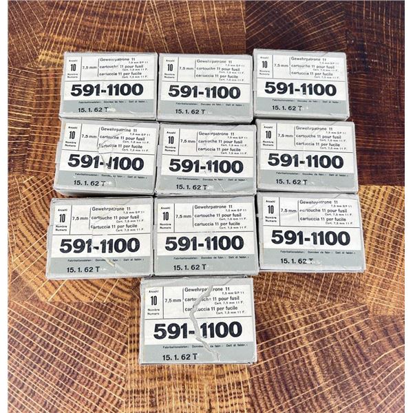 100 Rounds of 7.5x55 Swiss Rifle Ammo GP11