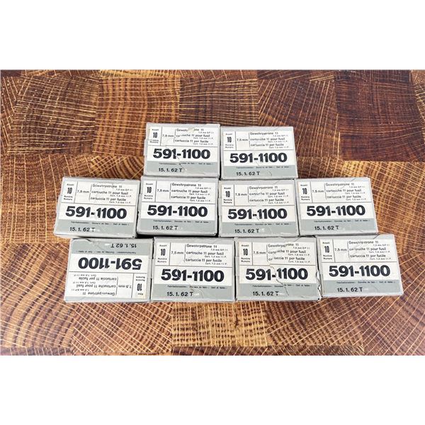 100 Rounds of 7.5x55 Swiss Rifle Ammo GP11