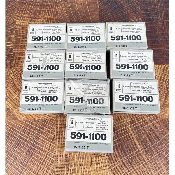 100 Rounds of 7.5x55 Swiss Rifle Ammo GP11