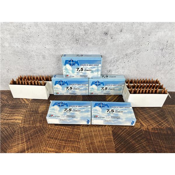 100 Rounds of 7.5x55 Swiss Rifle Ammo FNM