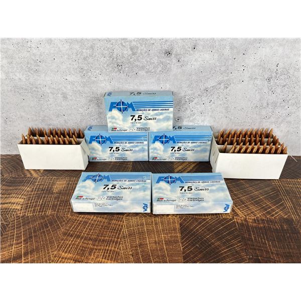 100 Rounds of 7.5x55 Swiss Rifle Ammo FNM