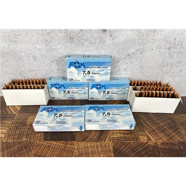 100 Rounds of 7.5x55 Swiss Rifle Ammo FNM