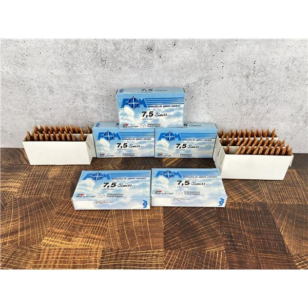 100 Rounds of 7.5x55 Swiss Rifle Ammo FNM