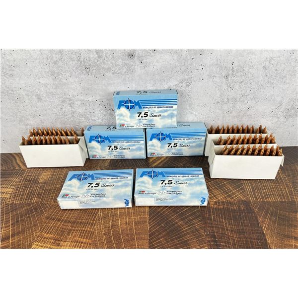 100 Rounds of 7.5x55 Swiss Rifle Ammo FNM