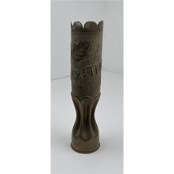 1918 Trench Art Shell Vase French Chateau Thierry