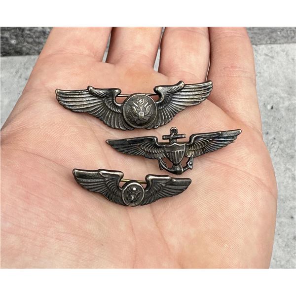 WW2 Collection of Sterling Silver Pilot Wings