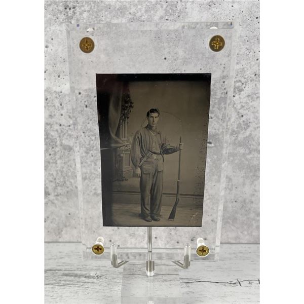 Civil War Tintype Photo Soldier w/ Joslyn Revolver