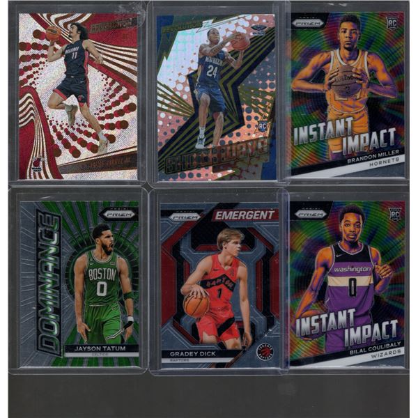 Tatum, Miller(RC), Holmgren Silver Prizm, Hawkins Red Ice Prizm Break(RC), Jaquez Jr. (RC), Coulibal