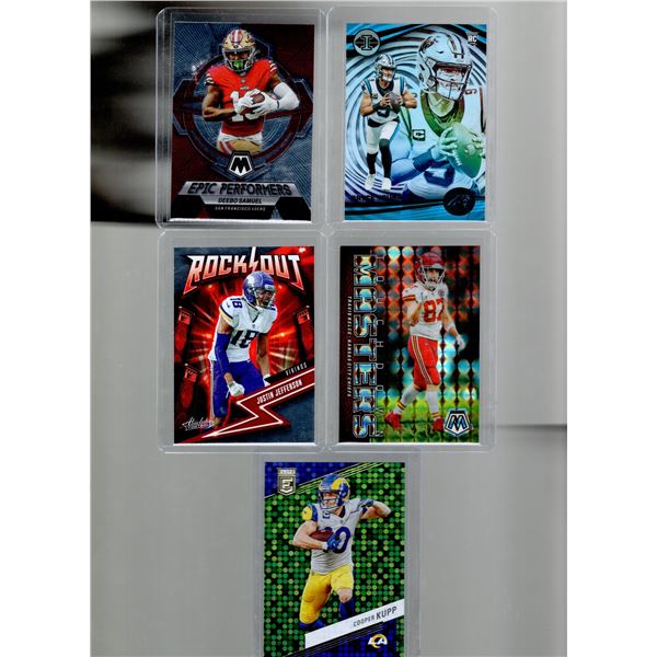 Deebo Samuel, Bryce Young, Travis Kelce, Justin Jefferson, & Cooper Kupp Parallels, Inserts, & Rooki