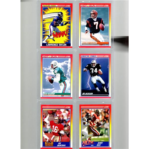 Marino, Lawrence Taylor, Esiason, Montana, Bo Jackson, & Jerry Rice 1990 Score Cards including Inser