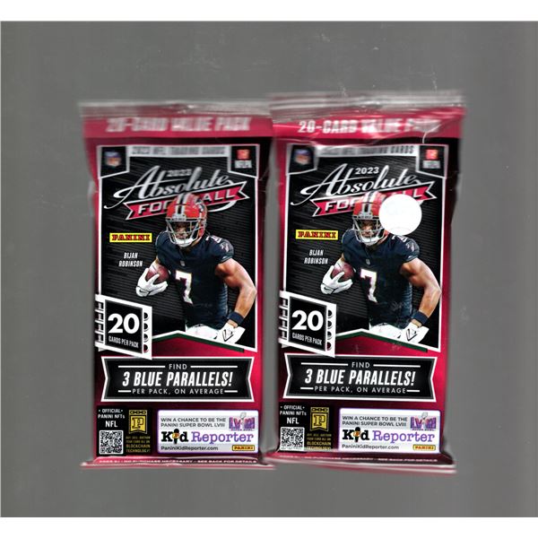 2 Count: 2023 Panini Absolute Football (includes 3 Blue Parallels Per pack) 20 Card Value Packs - 40