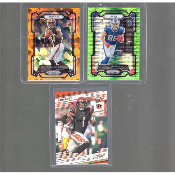 Dalton Kincaid Green Pulsar Rookie, Dorian Thompson-Robinson Orange Cracked Ice Rookie, Ja'Marr Chas