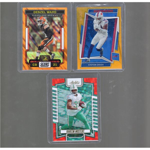 Lot of 3 Numbered Cards. Diggs /175, Ward /565, Mostert Jersey Match 31/299