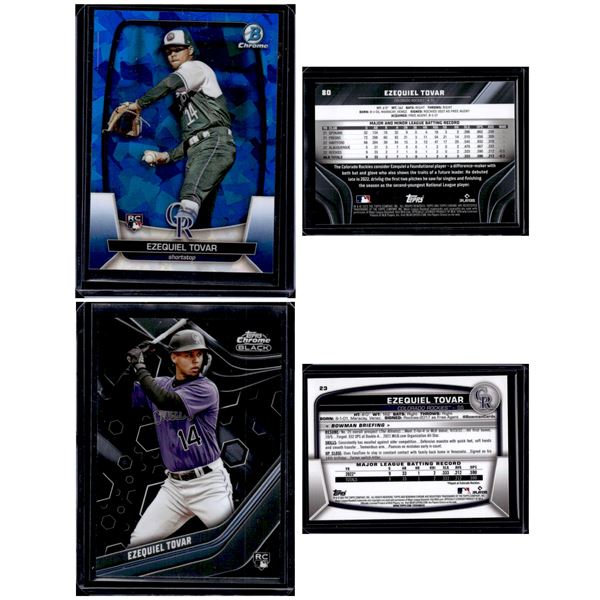 Lot of 2 Ezequiel Tovar Cards: '23 Topps Chrome Black #80 & '24 Bowman Chrome Sapphire #23.