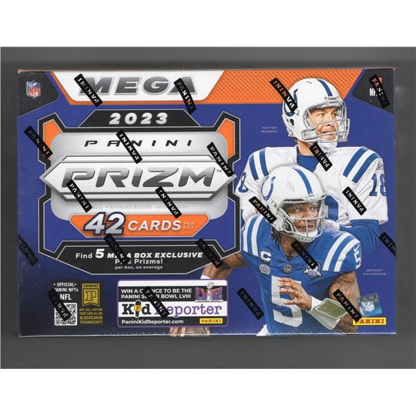 2023-24 Panini Prizm Football Mega Box - 5 Neon Green Pulsar Prizms Per Box.