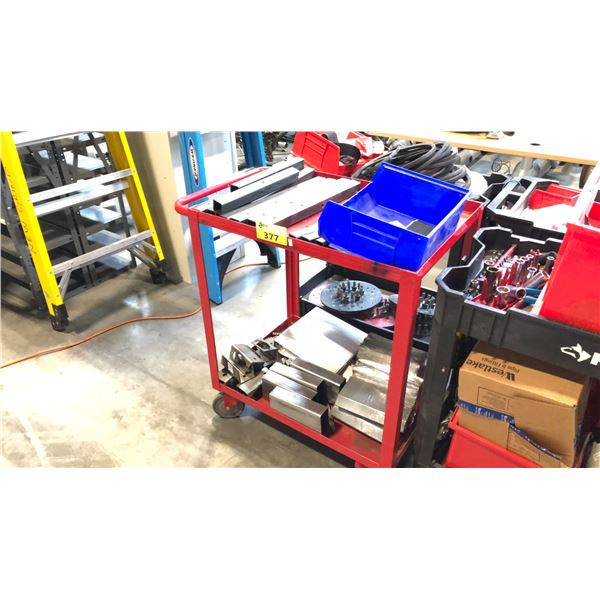 RED METAL UTILITY ROLLING CART 17" X 34" X 34" H W/ CONTENTS