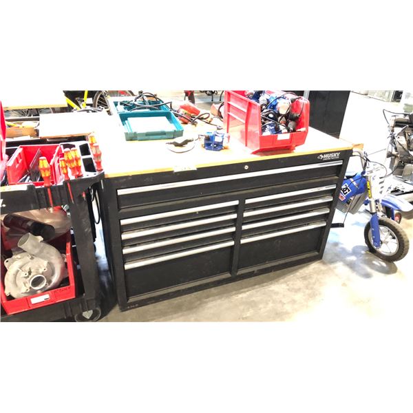 HUSKY LIMITED EDITION 9 DRAWER BLACK TOOL BOX 18" X 52" X 31" W/ CONTENTS (NO KEY)
