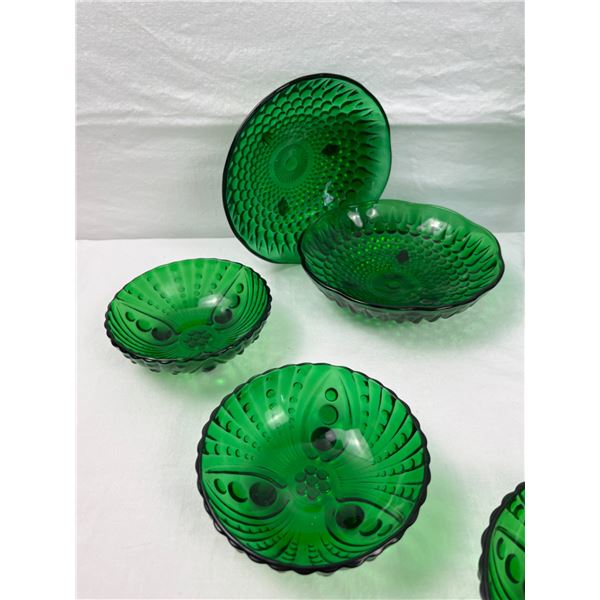 Assorted Green Glass Wine Glasses & Dishes