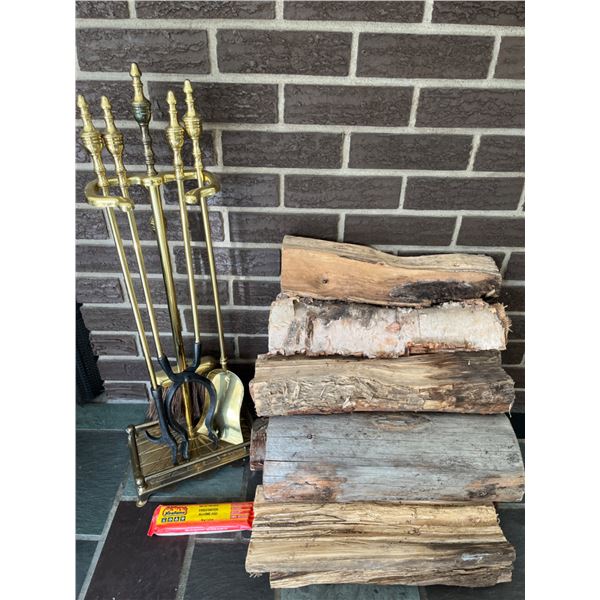 Small Pile Firewood & Fireplace Tools