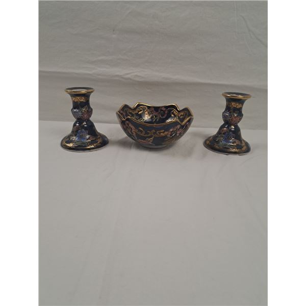 Toyo Decorative Bowl & Candlesticks
