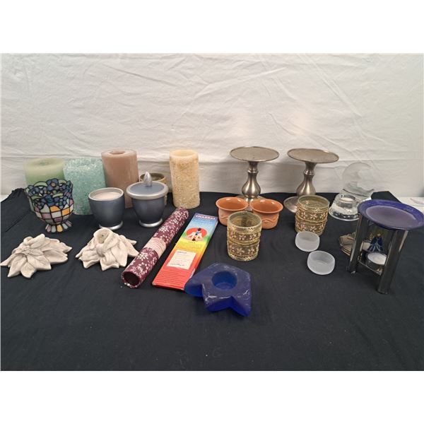 Assorted Candles, Holders & Incense Sticks
