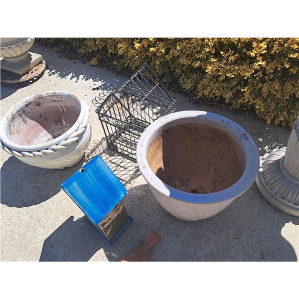 2 Ceramic Planters & Bird House Decor