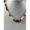 Image 2 : Vintage Genuine Carnelian Mother Of Pearl Necklace. Approx. 15" L