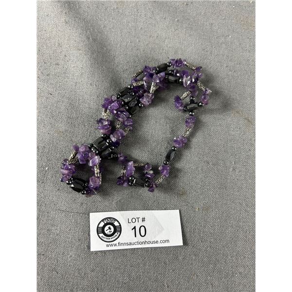 Genuine Amethyst Faceted Hematite Magnetic Necklace. Approx. 36" Long. No Clasp