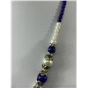 Image 3 : Pearl, Lapis Bead Rhinestone 20" Necklace w/ 2.5" Flower Pendant.