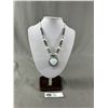 Image 1 : Moonstone Hematite Rhinestone 19" Necklace w/ 2" Heart Pendant