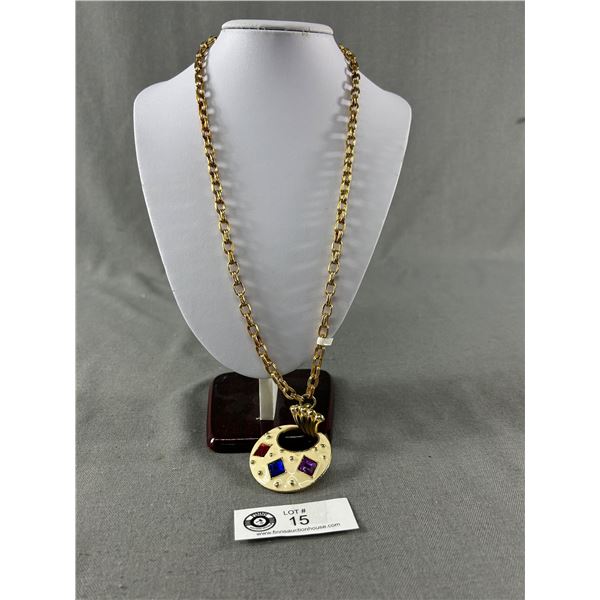 Designer Signed Beau Geste 26" Necklace w/ 3" Rhinestone Pendant