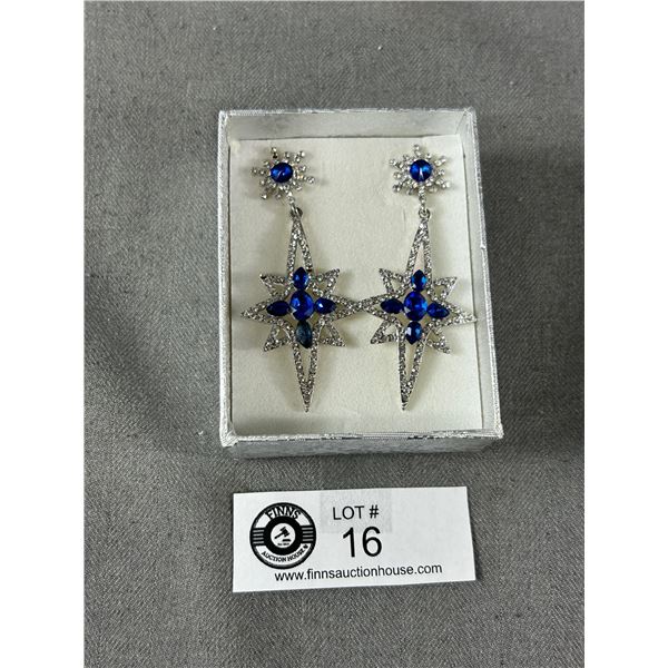 Rhinestone Starburst Sapphire Blue Dangle Earrings
