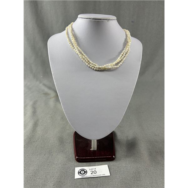 Genuine Triple Strand Pearl Necklace. Approx. 16" L
