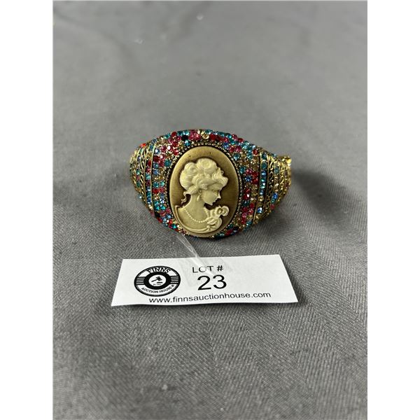 Massive Cameo Rhinestone Cuff Bracelet
