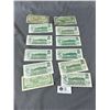 Image 2 : 12 Vintage Canadian $1 Paper Bills Includes 3 From 1954