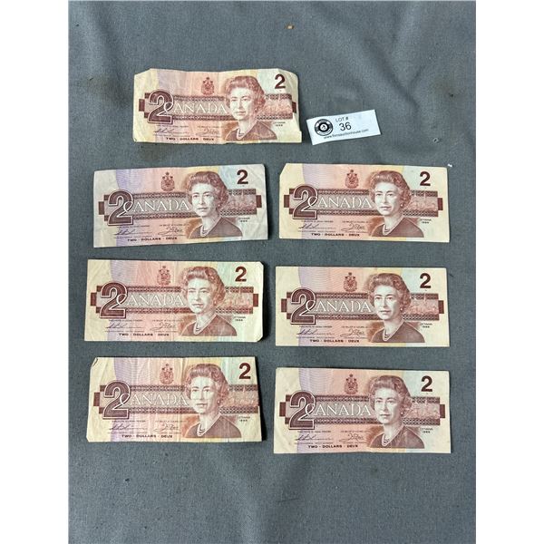 7 1986 Canadian $2 Paper Bills