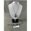 Image 1 : Silver Turquoise 1.5" Pendant On 20"Necklace & Bracelet Set