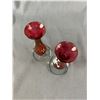 Image 2 : Beautiful Pair of 7" Tall Bohemian Hand Painted Cranberry Glass Bud Vases