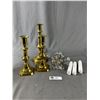 Image 1 : Trio of Brass Candlesticks w/ Removable Decorative Collars, Tallest is 10"