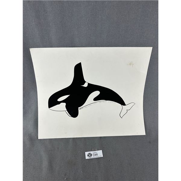1999 Painting "Killer Whale" By First Nations Artist Ben Houstie, Waglisla B.C. Approx. 17" x 14"