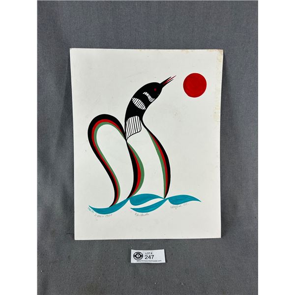 1999 Painting "Loon" By First Nations Artist Ben Houstie, Waglisla B.C. Approx. 11" x 14"