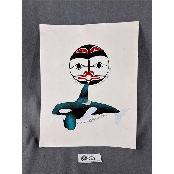 1999 Painting "Sun" By First Nations Artist Ben Houstie, Waglisla B.C.& Orca By Donald B Peters Appr