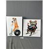 Image 1 : 2 Whimsical Pictures On Canvas - Frog (14" x 14") & Dog (12" x 16")