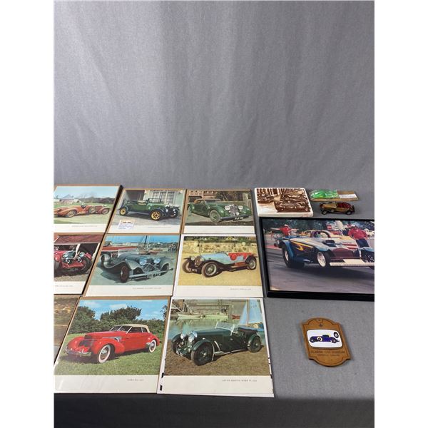 Car Décor Lot - 9 European Classic Car Pictures (8"x8"), Matchbox Packard, 11" x 14" RaceCar Photo &