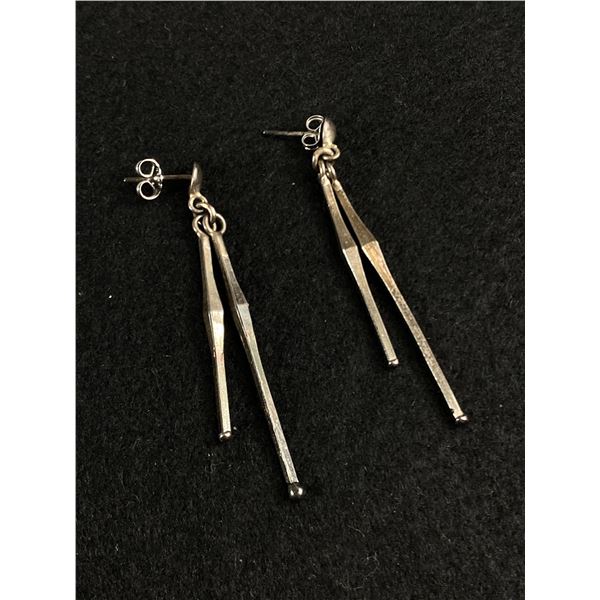 Very Unusual Sterling Stick Earrings 2" Long