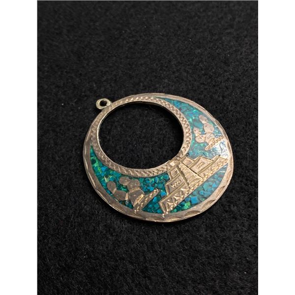 Large Sterling and Turqouise Inlay Pendant