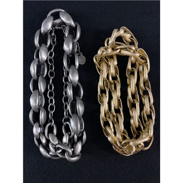 2 Costume Chain Necklaces - Gold Tone Approx. 28  L & Pewter Colour Approx. 32  L